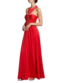 Victoria Ruched Jersey Halter A-Line Gown