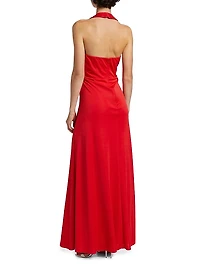 Victoria Ruched Jersey Halter A-Line Gown