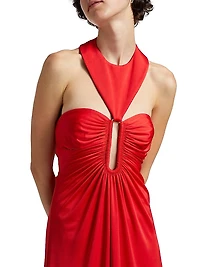 Victoria Ruched Jersey Halter A-Line Gown