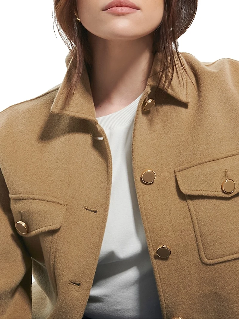 Melania Wool-Blend Button-Front Shirt Jacket