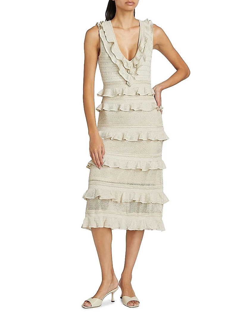 Crush Frilled V-Neck Midi-Dress