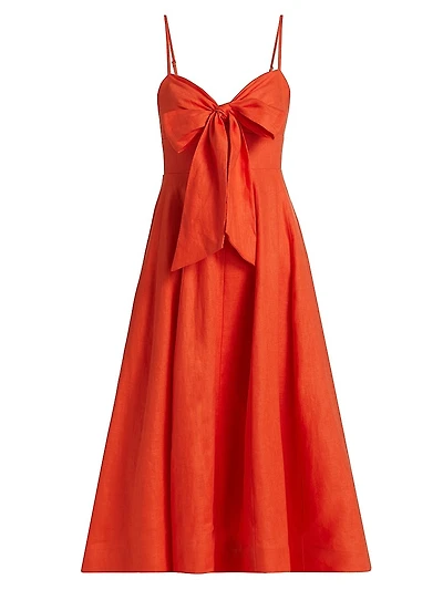 Crush Linen Tie-Front Midi-Dress