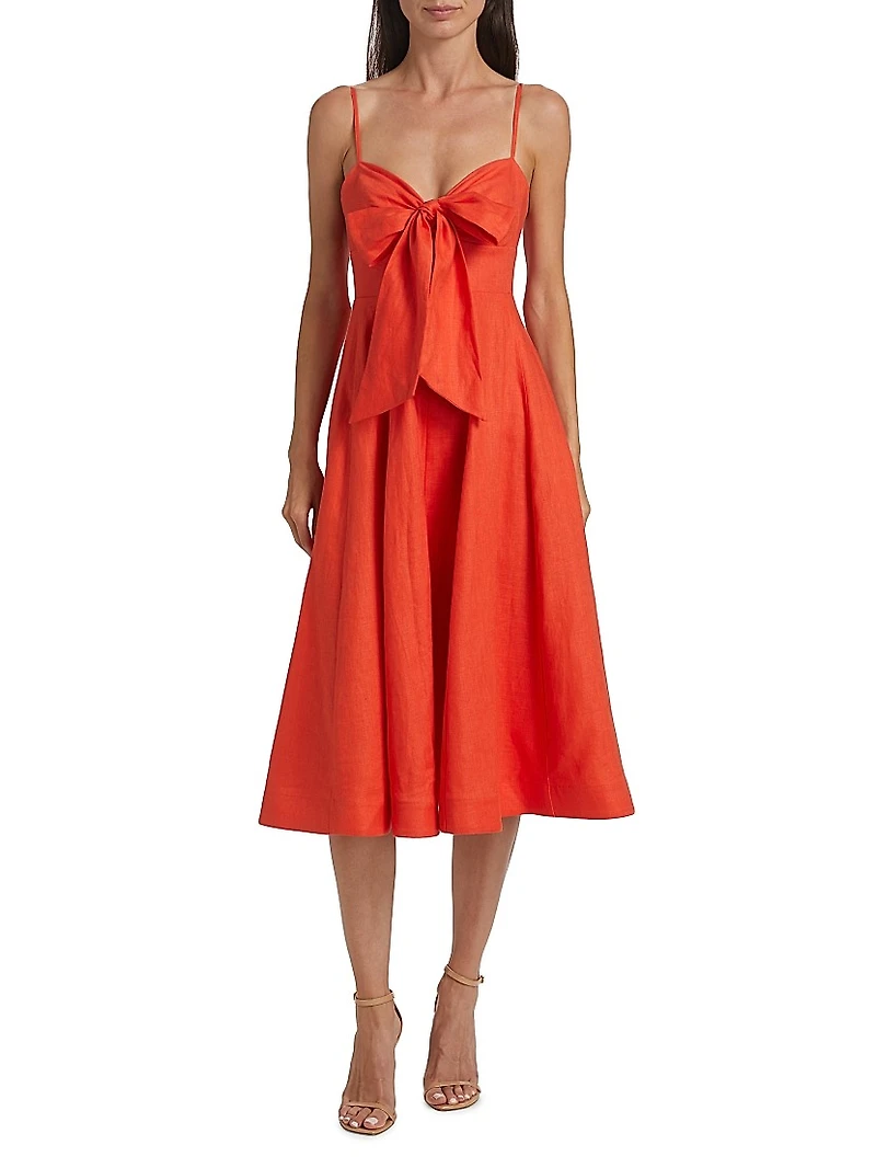 Crush Linen Tie-Front Midi-Dress