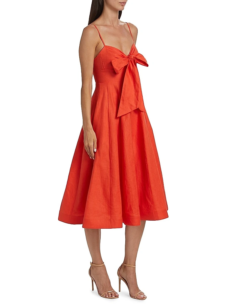 Crush Linen Tie-Front Midi-Dress