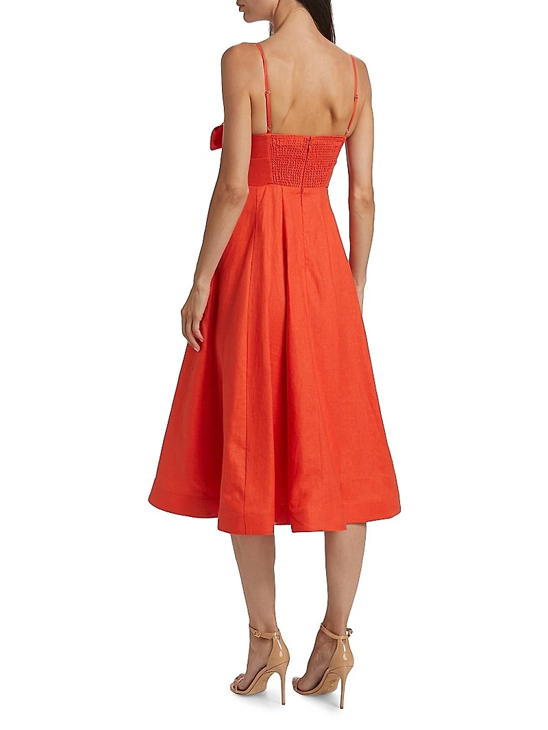 Crush Linen Tie-Front Midi-Dress