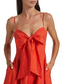 Crush Linen Tie-Front Midi-Dress
