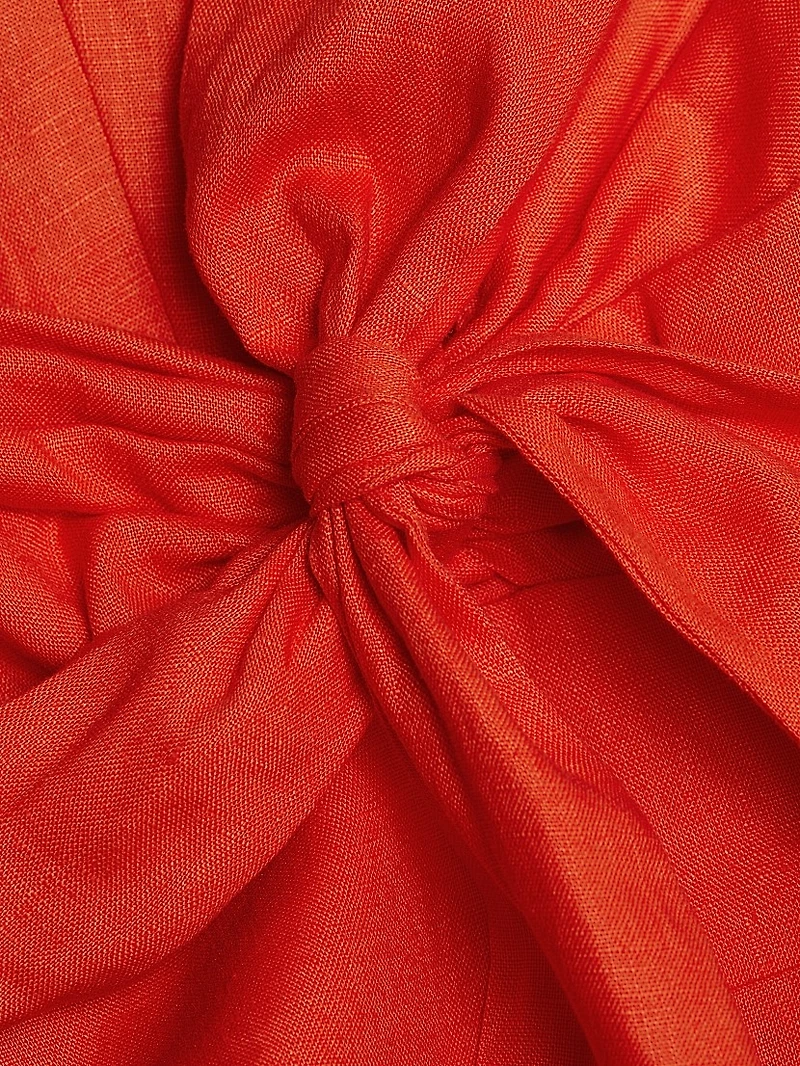 Crush Linen Tie-Front Midi-Dress