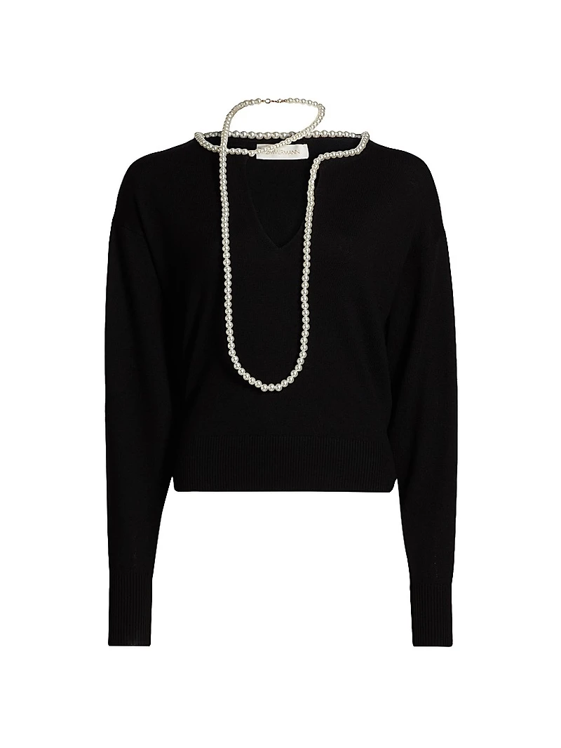 Crush Wool Faux Pearl Necklace Sweater