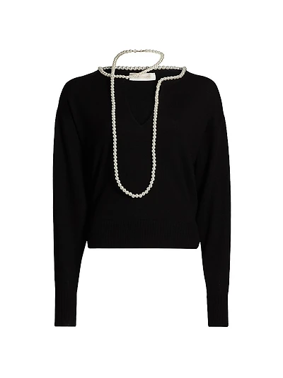Crush Wool Faux Pearl Necklace Sweater