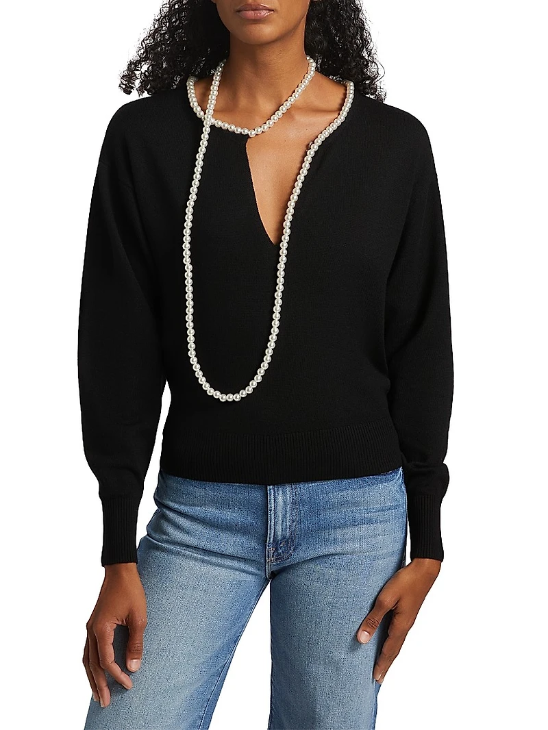 Crush Wool Faux Pearl Necklace Sweater