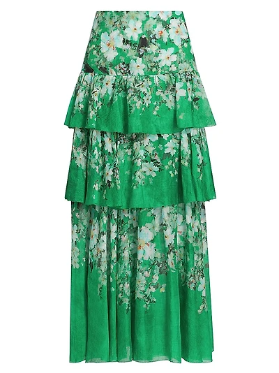 Everley Floral Tiered Midi-Skirt