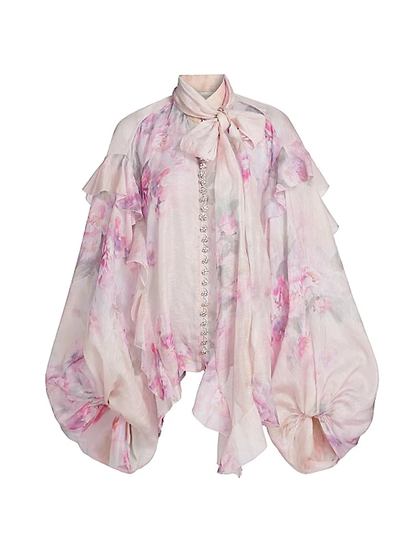 Crush Ruffled Floral Tieneck Shirt