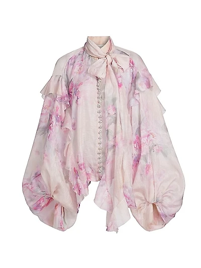 Crush Ruffled Floral Tieneck Shirt