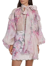 Crush Ruffled Floral Tieneck Shirt