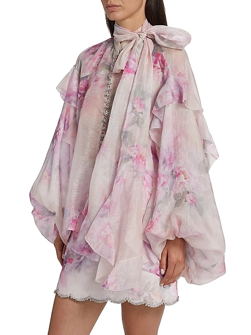 Crush Ruffled Floral Tieneck Shirt