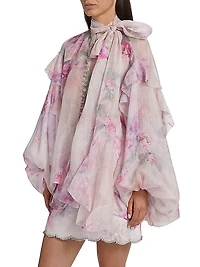 Crush Ruffled Floral Tieneck Shirt