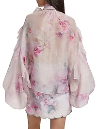 Crush Ruffled Floral Tieneck Shirt