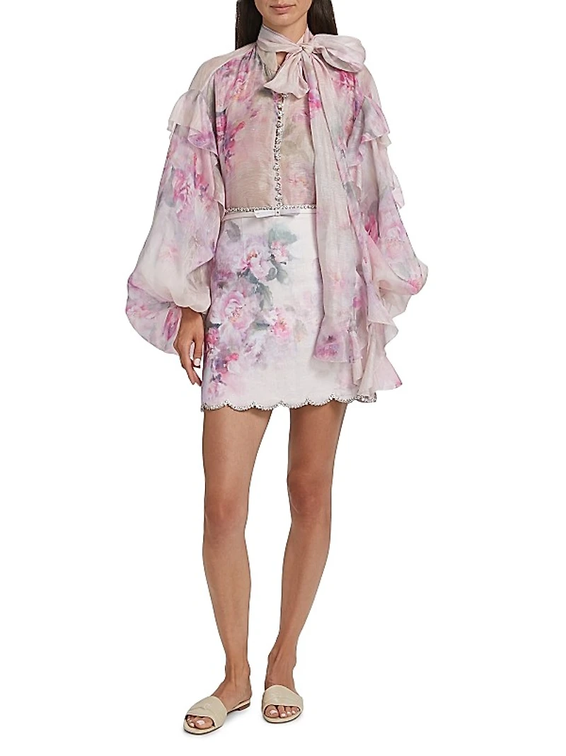 Crush Ruffled Floral Tieneck Shirt