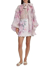 Crush Ruffled Floral Tieneck Shirt