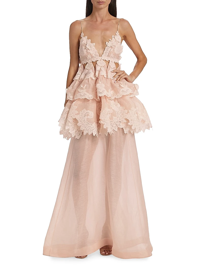 Crush Tiered Lace A-Line Gown