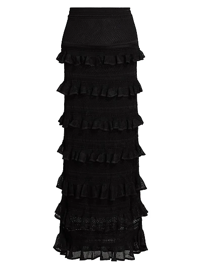 Crush Ruffled-Trim Maxi Skirt