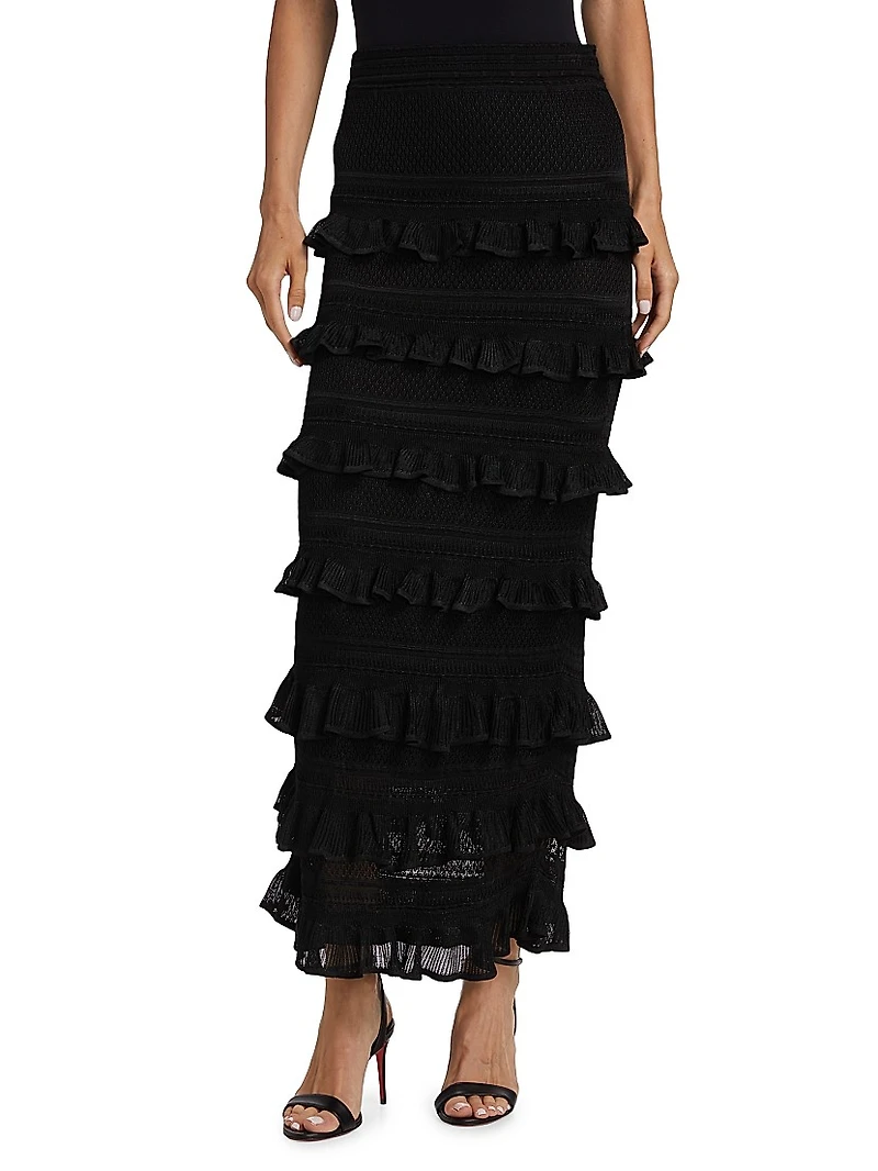 Crush Ruffled-Trim Maxi Skirt