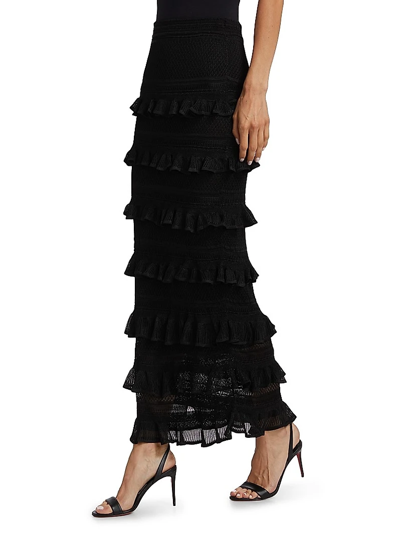 Crush Ruffled-Trim Maxi Skirt