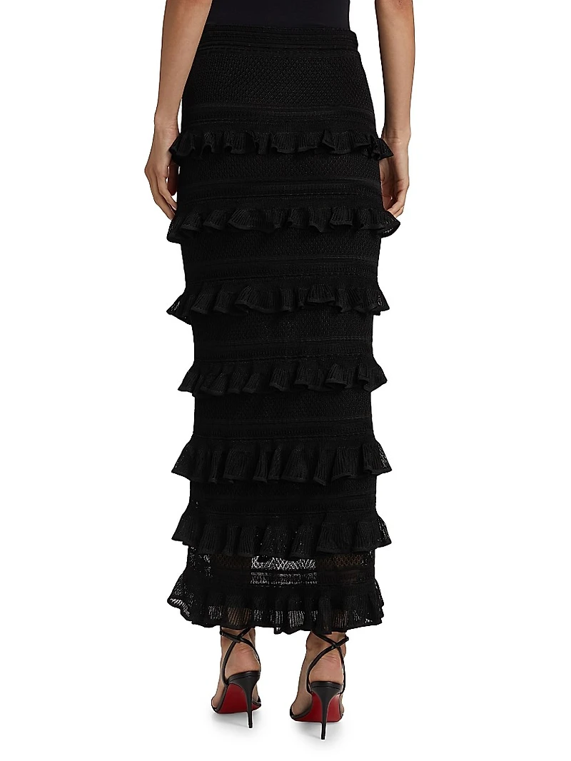 Crush Ruffled-Trim Maxi Skirt