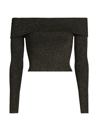 Crush Metallic Off-the-Shoulder Knit Long-Sleeve Top