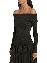 Crush Metallic Off-the-Shoulder Knit Long-Sleeve Top
