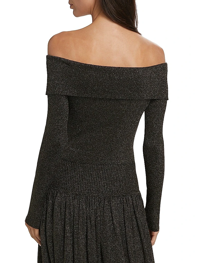 Crush Metallic Off-the-Shoulder Knit Long-Sleeve Top