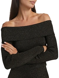 Crush Metallic Off-the-Shoulder Knit Long-Sleeve Top