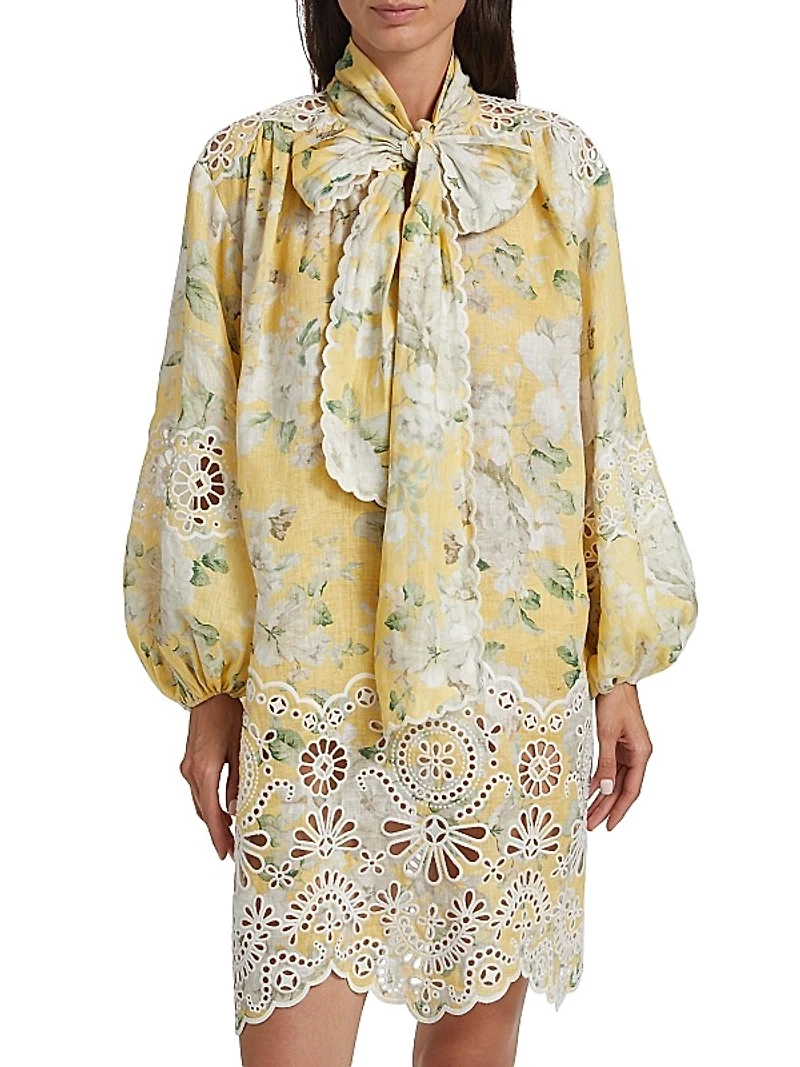 Acacia Broderie Floral Tieneck Minidress