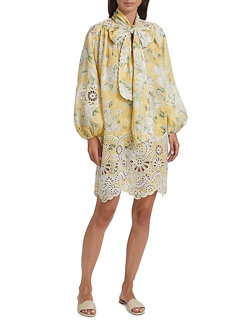 Acacia Broderie Floral Tieneck Minidress