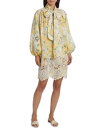 Acacia Broderie Floral Tieneck Minidress