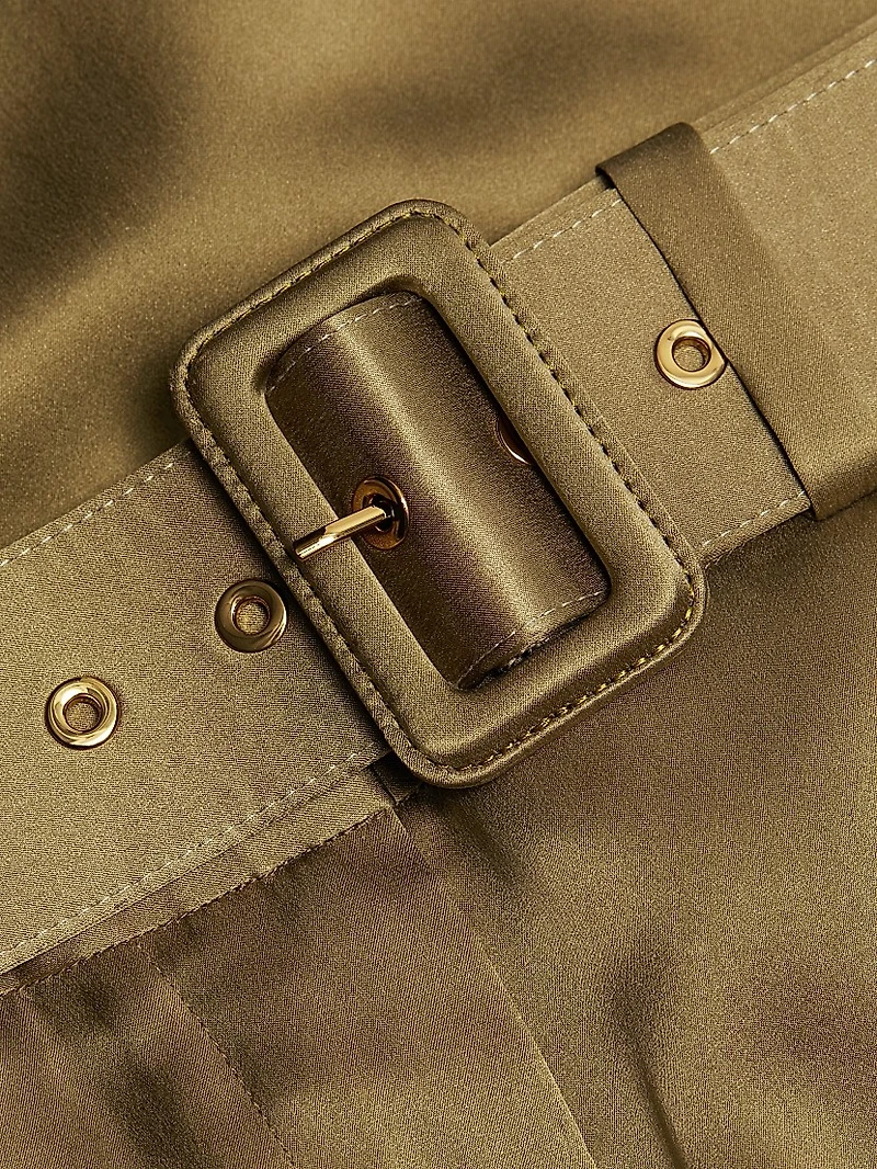 Tuck Silk Belted Wide-Leg Pants