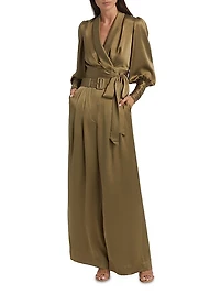 Tuck Silk Belted Wide-Leg Pants