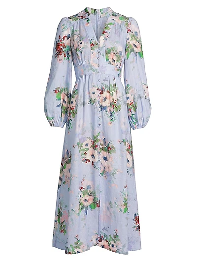 Everley Floral Linen Midi-Dress