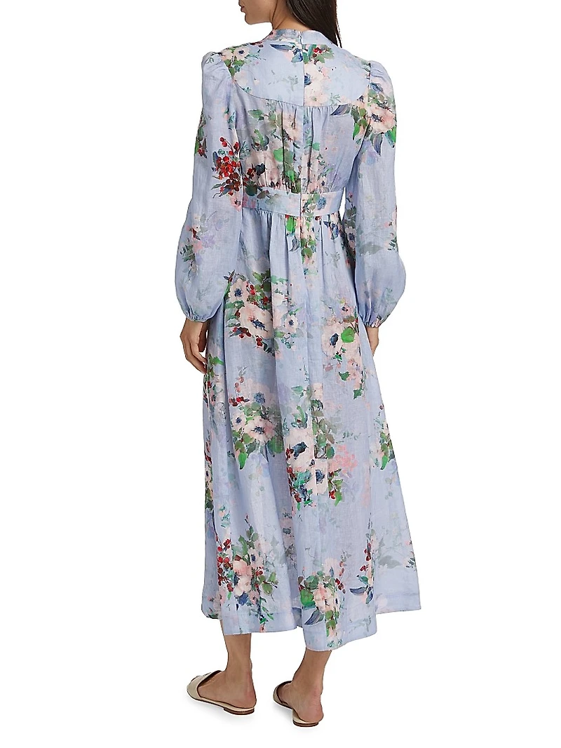 Everley Floral Linen Midi-Dress