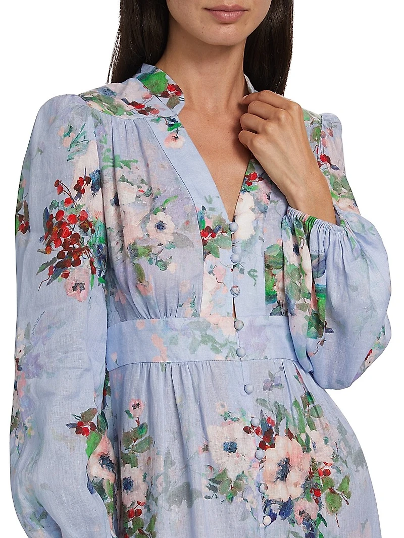 Everley Floral Linen Midi-Dress