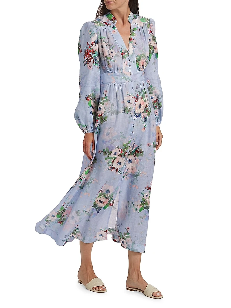 Everley Floral Linen Midi-Dress