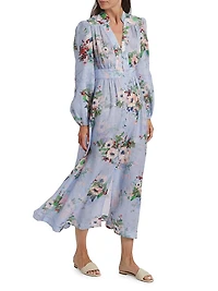 Everley Floral Linen Midi-Dress