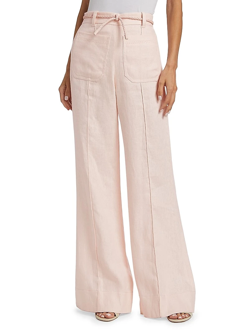 Crush Linen Belted Flare Pants