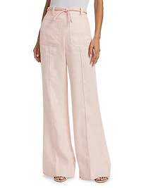 Crush Linen Belted Flare Pants