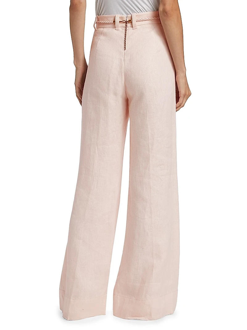 Crush Linen Belted Flare Pants