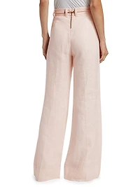 Crush Linen Belted Flare Pants