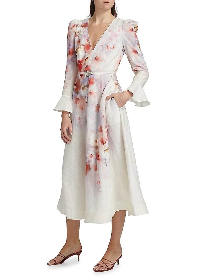 Crush Floral Linen Midi-Dress