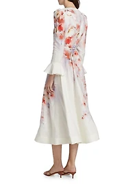 Crush Floral Linen Midi-Dress