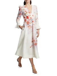 Crush Floral Linen Midi-Dress