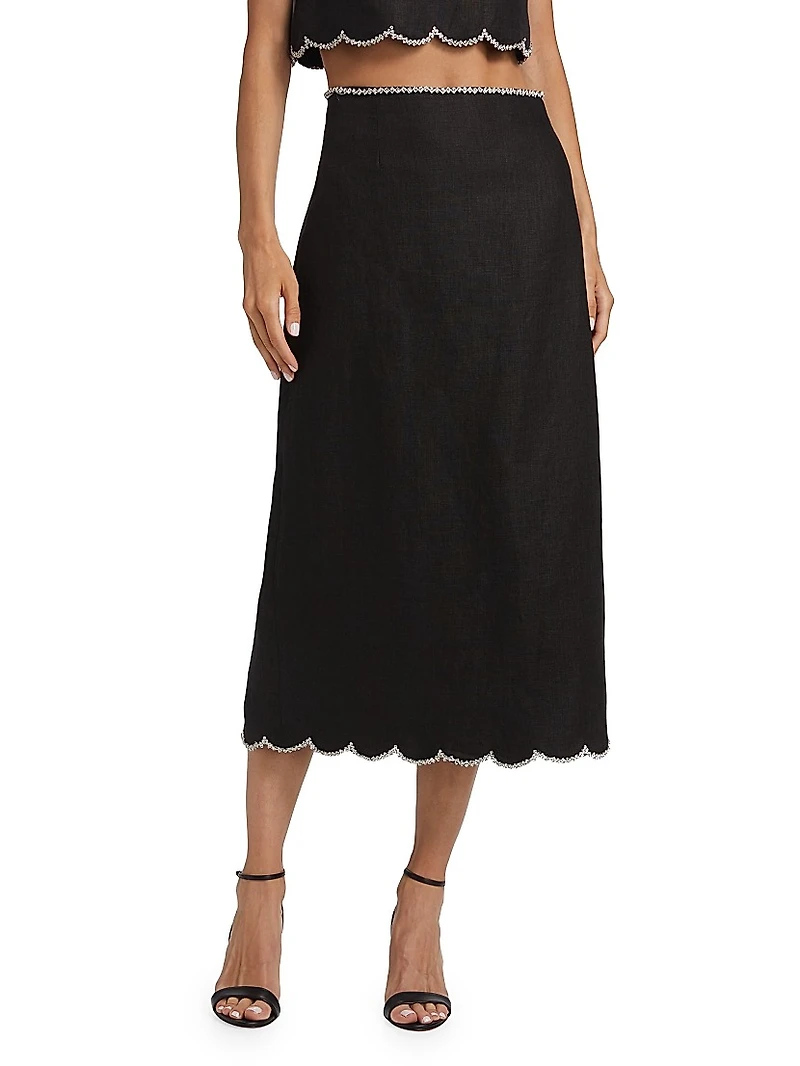 Crush Scalloped Midi-Skirt